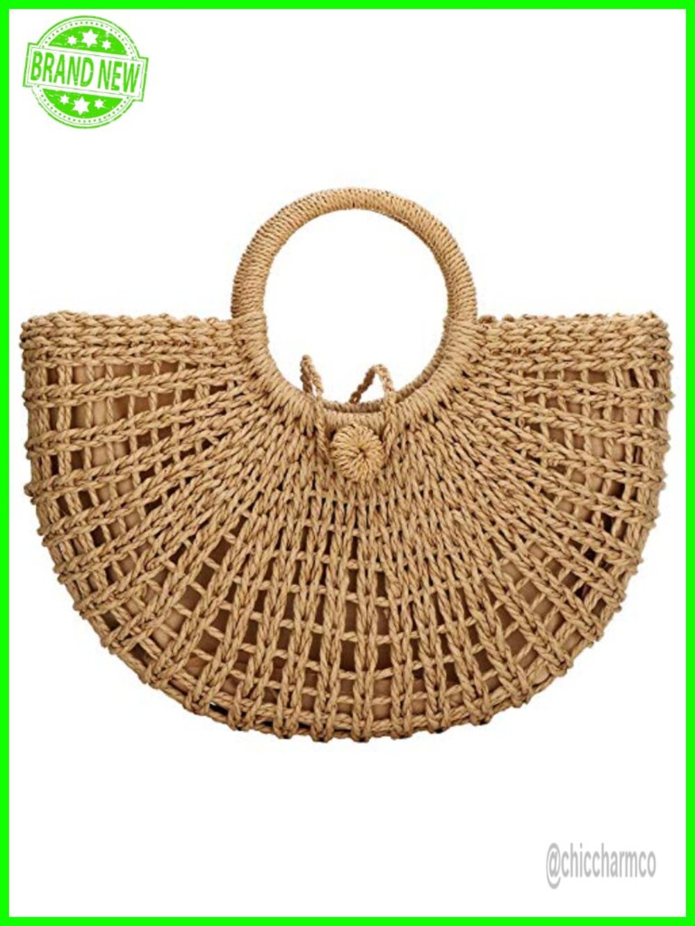 Hand-woven Straw Top-handle Tote Bag with Round Ring Handle Summer Beach Bag